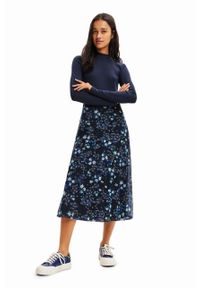 Desigual sukienka kolor granatowy midi rozkloszowana. Kolor: niebieski. Materiał: materiał, wiskoza. Długość rękawa: długi rękaw. Typ sukienki: rozkloszowane. Długość: midi #1