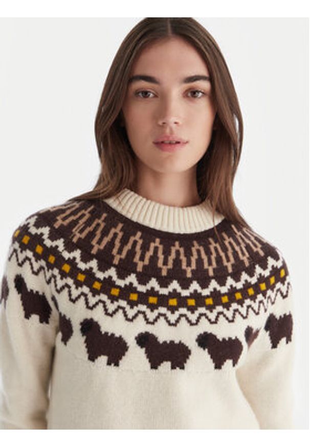 Hunter Sweter Ashie HARW0074251 Beżowy Regular Fit. Kolor: beżowy. Materiał: wełna