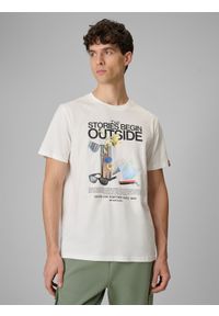 4f - 4F T-shirt regular z nadrukiem męski - biały M. Okazja: na co dzień. Kolor: biały. Materiał: dzianina, bawełna, materiał. Wzór: nadruk. Styl: casual, klasyczny #1
