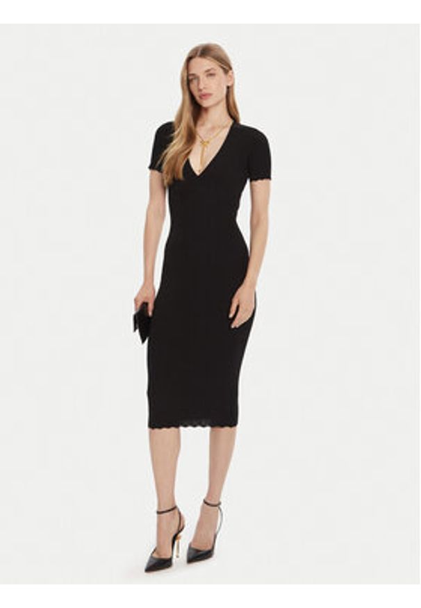 Elisabetta Franchi Sukienka dzianinowa AM-53S-51E2 Czarny Slim Fit. Kolor: czarny. Materiał: wiskoza