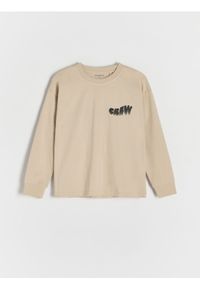 Reserved - Koszulka longsleeve - beżowy. Kolor: beżowy. Materiał: dzianina, bawełna. Długość rękawa: długi rękaw