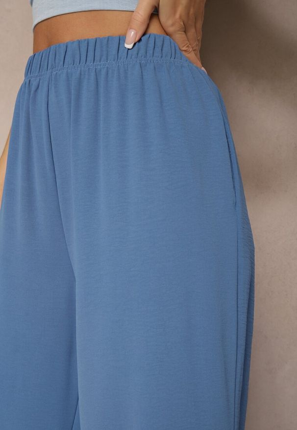 Renee - Niebieskie Szerokie Spodnie Typu Palazzo High Waist Araneira. Okazja: na co dzień, na spotkanie biznesowe, na spacer. Stan: podwyższony. Kolor: niebieski. Styl: biznesowy, elegancki, casual