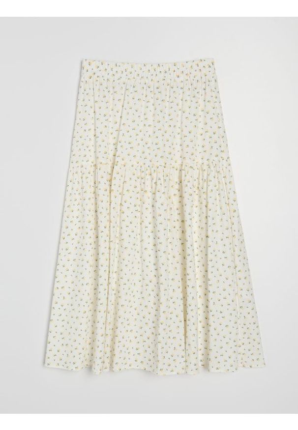 Sinsay - Bawełniana spódnica midi z efektem stopniowania w kwiatki - wielobarwny. Materiał: bawełna. Wzór: kwiaty