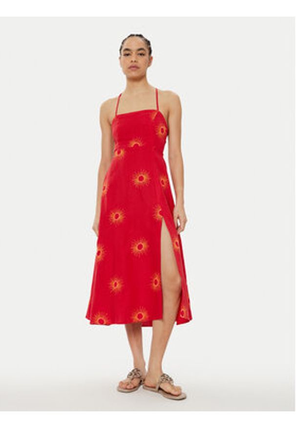Maaji Sukienka letnia Eclipse Remi PT2268CMD002 Czerwony Regular Fit. Kolor: czerwony. Materiał: len. Sezon: lato