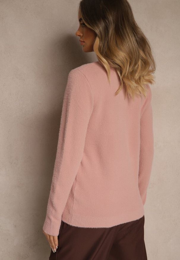 Renee - Różowy Sweter z Wełną ze Ściągaczami Furrive. Kolor: różowy. Materiał: wełna