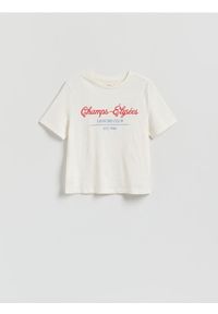 Reserved - T-shirt z nadrukiem - biały. Kolor: biały. Materiał: bawełna. Wzór: nadruk