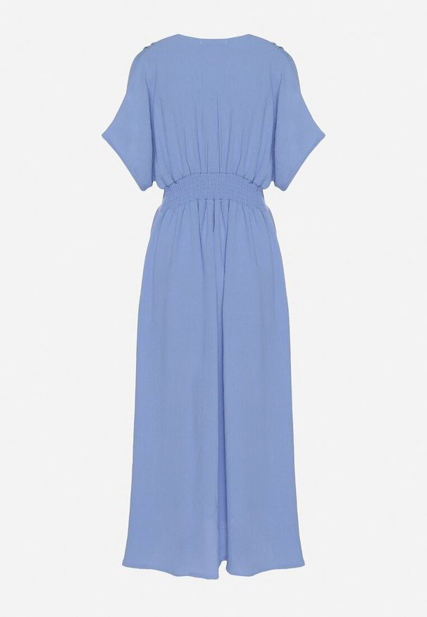 Born2be - Niebieska Sukienka z Bawełną i Górą w Stylu Nietoperza Filenia. Okazja: na co dzień. Kolor: niebieski. Materiał: bawełna. Styl: casual