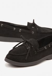 Born2be - Czarne Mokasyny Ozdobione Wiązaniem Lovanela. Okazja: na co dzień. Kolor: czarny. Materiał: jeans. Wzór: aplikacja. Obcas: na płaskiej podeszwie. Styl: klasyczny, casual, elegancki #6