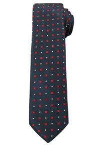 Krawat Męski w Czerwono-Białe Elementy, Kwadraciki - 6 cm - Angelo di Monti. Kolor: niebieski. Wzór: grochy