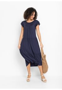 bonprix - Sukienka midi ze zrównoważonej wiskozy. Kolor: niebieski. Materiał: wiskoza. Długość: midi