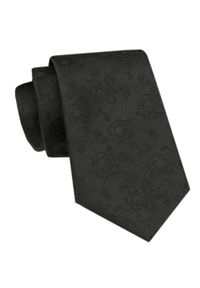 Elegancki Krawat Męski Angelo di Monti - Czarny z Kwiatową Fakturą. Kolor: czarny. Materiał: tkanina. Wzór: kwiaty. Styl: elegancki #1