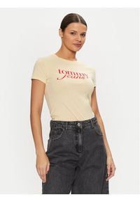 Tommy Jeans T-Shirt DW0DW19447 Żółty Slim Fit. Kolor: żółty. Materiał: bawełna