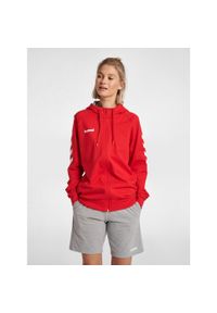 Hummel - Bluza damska sportowa z kapturem HMLGO COTTON ZIP rozpinana. Typ kołnierza: kaptur. Kolor: czerwony, różowy, wielokolorowy. Materiał: bawełna