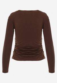 Renee - Brązowa Marszczona Bluzka z Wiskozą i Bawełną Trihal. Okazja: na co dzień. Kolor: brązowy. Materiał: wiskoza, bawełna. Styl: casual #4