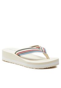 TOMMY HILFIGER - Tommy Hilfiger Japonki Wedge Stripes Beach Sandal FW0FW07858 Beżowy. Kolor: beżowy. Materiał: materiał #3