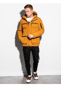 Ombre Clothing - Kurtka męska zimowa C450 - musztardowa - XL. Kolor: żółty. Materiał: poliester. Wzór: aplikacja. Sezon: zima #3