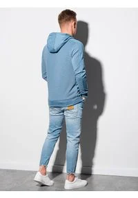 Ombre Clothing - Bluza męska z kapturem B1155 - niebieska - XXL. Typ kołnierza: kaptur. Kolor: niebieski. Materiał: dresówka, bawełna, jeans, dzianina, poliester