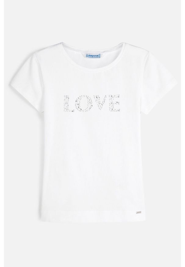 Mayoral - T-shirt dziecięcy 128-167 cm. Okazja: na co dzień. Kolor: biały. Materiał: bawełna, dzianina, elastan. Wzór: nadruk. Styl: casual