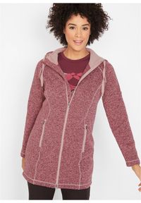 bonprix - Długa bluza rozpinana z polaru. Typ kołnierza: kaptur. Kolor: czerwony. Materiał: polar. Długość: długie #1