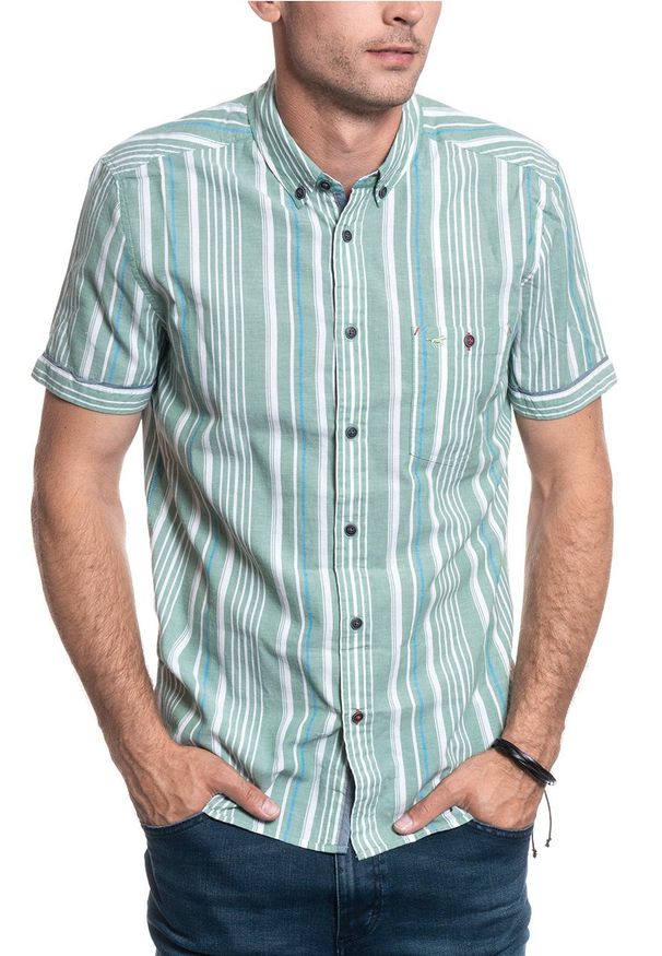 Mustang - MĘSKA KOSZULA MATERIAŁOWA MUSTANG COLLIN BASIC STRIPE 1009578 11742. Materiał: materiał