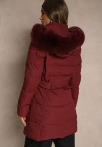 Renee - Bordowa Pikowana Kurtka Zimowa z Kapturem z Futerkiem Goella. Okazja: na co dzień. Typ kołnierza: kaptur. Kolor: czerwony. Materiał: futro. Sezon: zima. Styl: casual #5