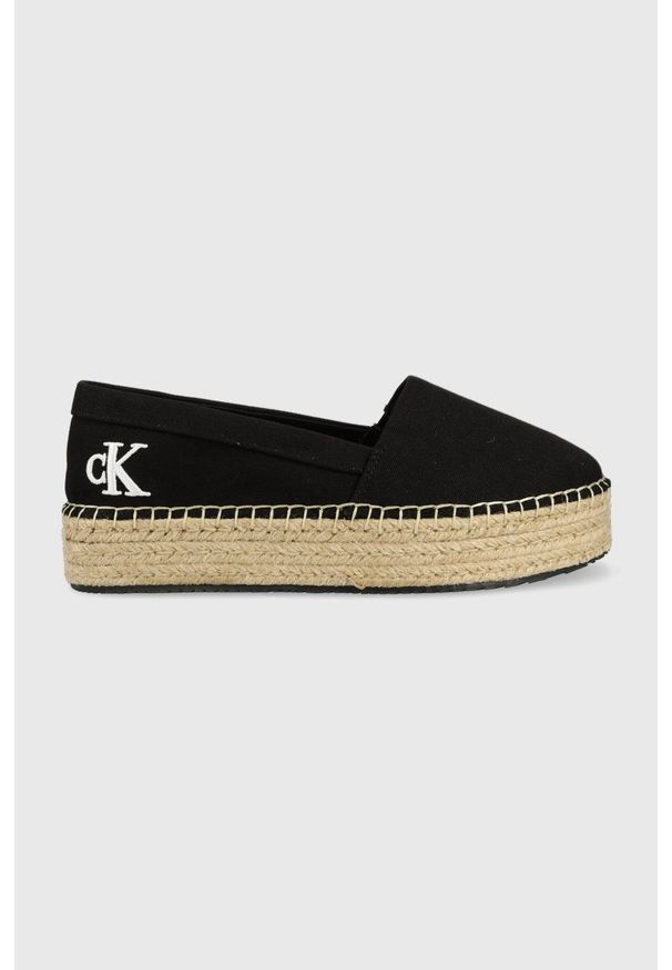 Calvin Klein Jeans espadryle Flatform Espadrille YW0YW00661.BDS kolor czarny na platformie. Nosek buta: okrągły. Kolor: czarny. Materiał: materiał, guma, włókno. Wzór: gładki. Obcas: na platformie