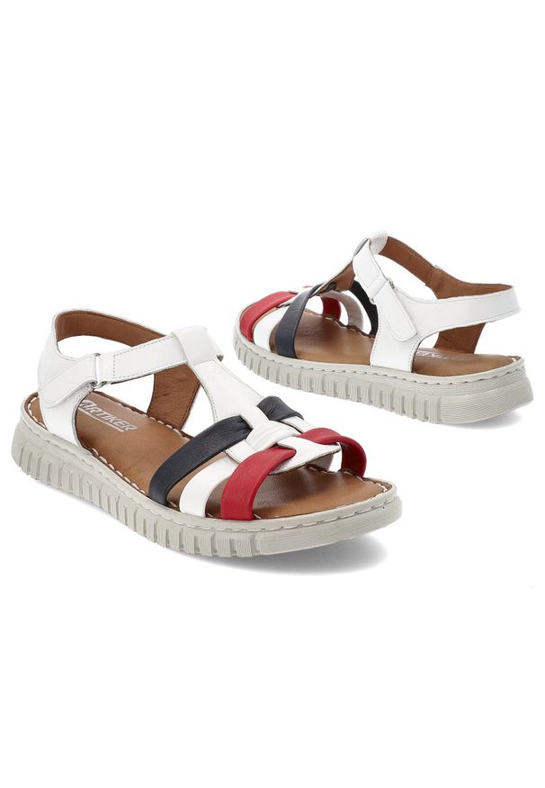 Sandały damskie Artiker, na platformie skórzane na rzepy z miękkimi wkładkami, multikolor, 56C0855. Okazja: na co dzień. Zapięcie: rzepy. Kolor: wielokolorowy. Materiał: skóra. Wzór: paski. Sezon: lato. Obcas: na platformie. Styl: casual