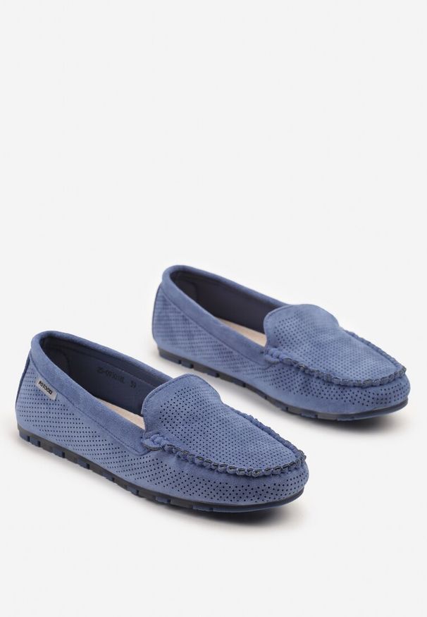 Born2be - Niebieskie Mokasyny ze Skórzaną Wkładką i Przeszyciami Sileldia. Okazja: na co dzień. Kolor: niebieski. Materiał: skóra. Styl: elegancki, casual