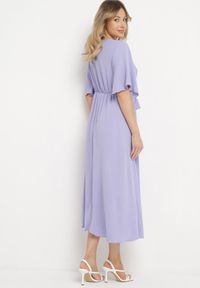 Born2be - Jasnofioletowa Sukienka Maxi z Ozdobnym Wiązaniem i Gumką w Talii Myrcella. Kolor: fioletowy. Długość: maxi #6