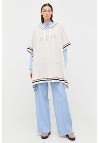 BOSS poncho kolor beżowy. Typ kołnierza: kaptur. Kolor: beżowy. Materiał: materiał #5