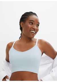 bonprix - Biustonosz bustier bezszwowy Feel Comfort w prążek. Kolor: niebieski. Materiał: materiał. Wzór: prążki #1