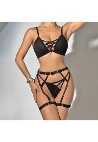 Intica - Komplet bielizny harness z elastycznymi paskami na romantyczny wieczór Hemlata. Kolor: czarny. Materiał: materiał #11