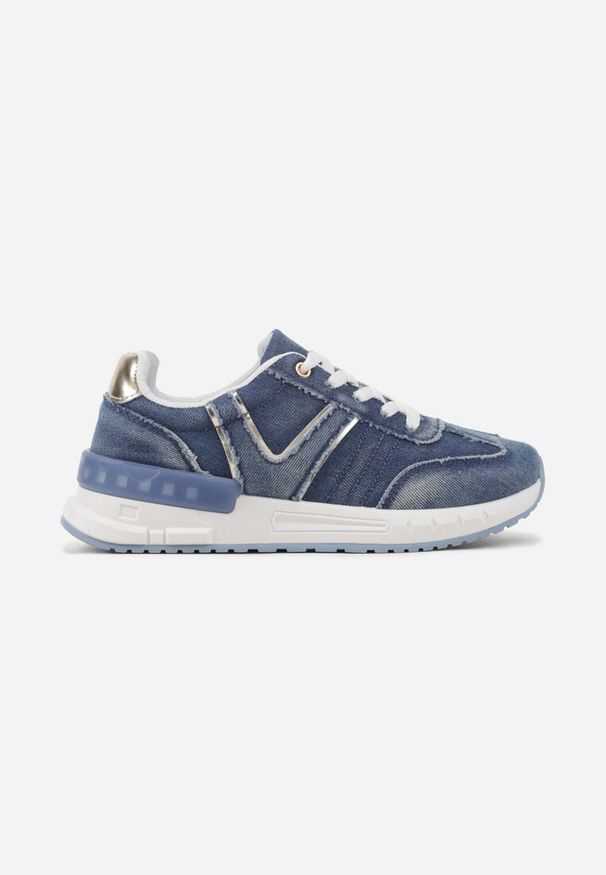 Renee - Ciemnoniebieskie Sneakersy na Grubej Podeszwie Zdobione Przetarciami Ninilitia. Okazja: na co dzień, na spacer. Kolor: niebieski. Materiał: jeans. Wzór: aplikacja. Sport: turystyka piesza