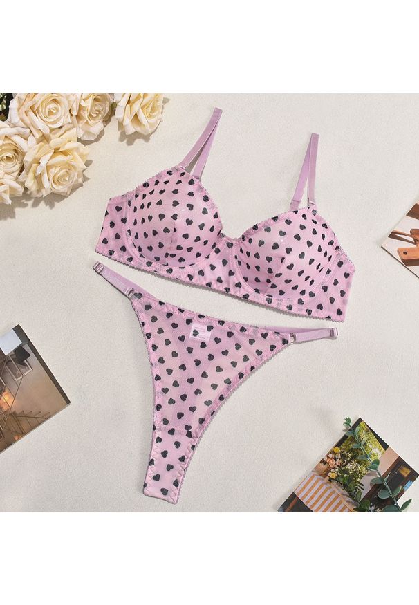 Intica - Komplet bielizny z serduszkami z delikatnego materiału Joan. Kolor: różowy. Materiał: materiał