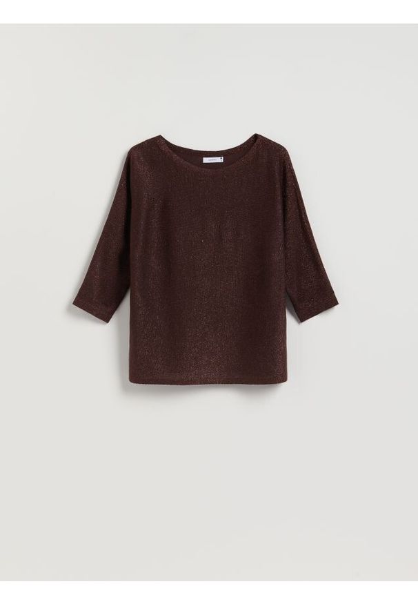 Reserved - Sweter z metalizowaną nitką - brązowy. Kolor: brązowy. Materiał: wiskoza