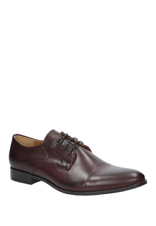 Duo Men - Bordowe buty wizytowe sznurowane bordo palony duo men 00221e-04-b-p-008. Kolor: czerwony. Styl: wizytowy