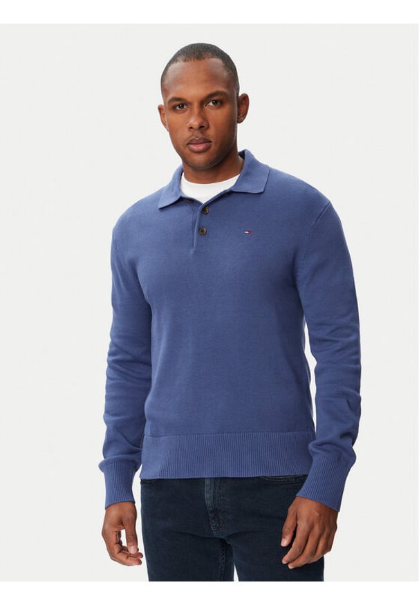 Tommy Jeans Sweter Essential DM0DM20304 Niebieski Slim Fit. Kolor: niebieski. Materiał: bawełna