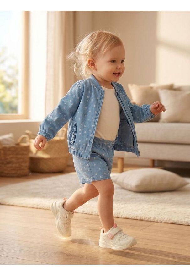 Sinsay - Jeansowa kurtka bomberka ze wzorem - niebieski. Kolor: niebieski. Materiał: jeans