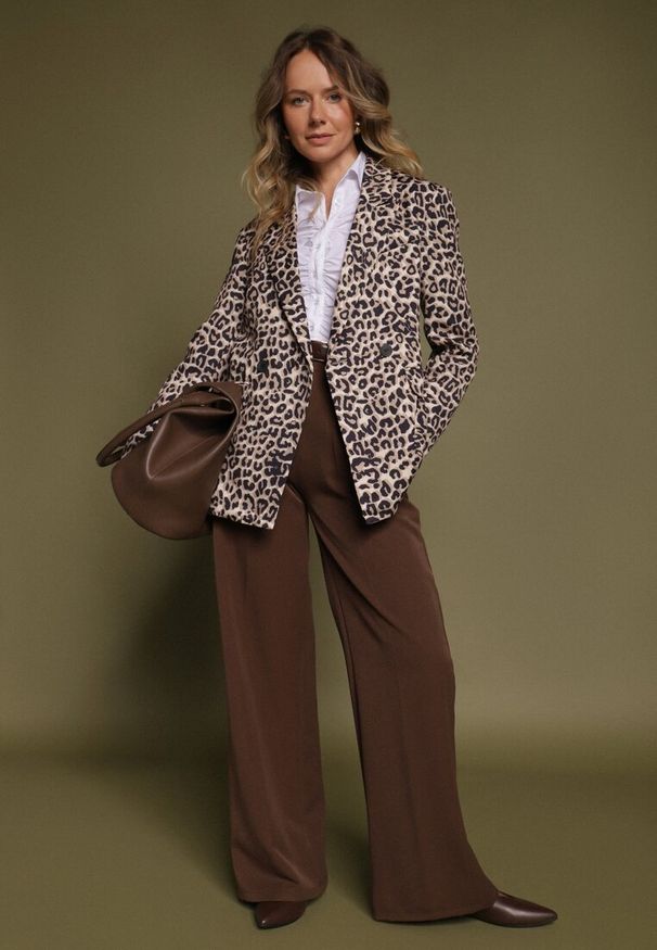 Born2be - Panterkowa Dwurzędowa Marynarka w Klasycznym Stylu Clanera. Okazja: na co dzień. Wzór: nadruk, aplikacja. Styl: klasyczny