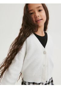 Reserved - Kardigan z ozdobnymi guzikami - złamana biel. Materiał: dzianina #1