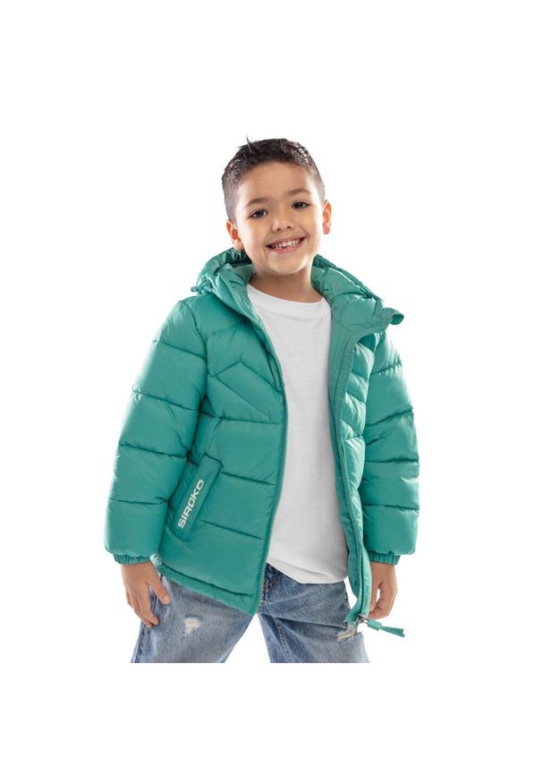 SIROKO - Chłopięca kurtka puchowa Lifestyle Siroko Jellybean. Kolor: zielony. Materiał: puch