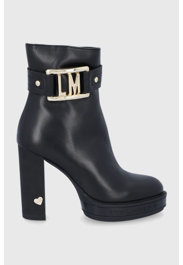 Love Moschino - Botki skórzane. Kolor: czarny. Materiał: skóra. Obcas: na obcasie. Wysokość obcasa: średni