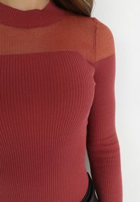 Born2be - Bordowy Sweter Półgolf z Przezroczystym Dekoltem Taiko. Kolor: czerwony. Sezon: zima #6