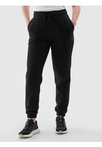 4f - 4F Spodnie dresowe joggery damskie - czarne XL. Kolor: czarny. Materiał: dresówka. Wzór: gładki, ze splotem #1