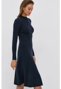 Lauren Ralph Lauren - Sukienka wełniana. Kolor: niebieski. Materiał: wełna. Długość rękawa: długi rękaw. Typ sukienki: rozkloszowane #1