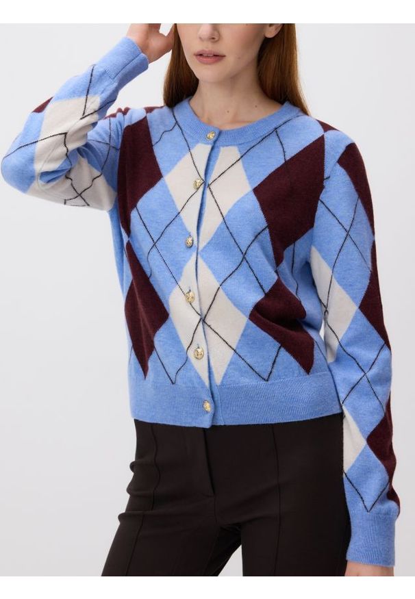 Reserved - Wełniany kardigan ze wzorem - wielobarwny. Materiał: wełna