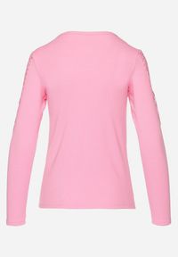 Born2be - Różowa Elastyczna Bluzka z Ozdobną Koronką Lithaa. Kolor: różowy. Materiał: koronka. Wzór: koronka
