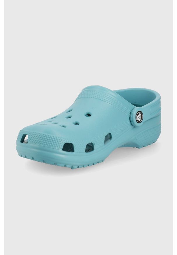 Crocs klapki kolor turkusowy. Nosek buta: okrągły. Kolor: turkusowy. Materiał: materiał. Wzór: gładki