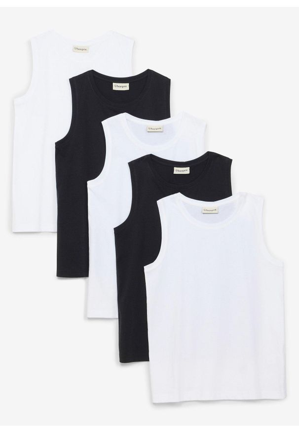 bonprix - Tank top z bawełny organicznej (5 szt.). Kolor: biały. Materiał: bawełna