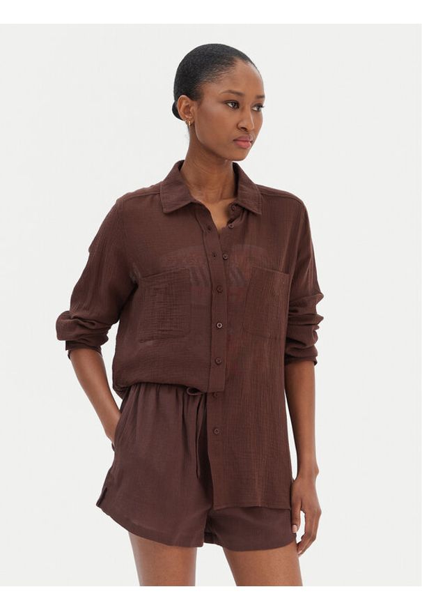 Seafolly Koszula Breeze 55428-TO Brązowy Regular Fit. Kolor: brązowy. Materiał: bawełna